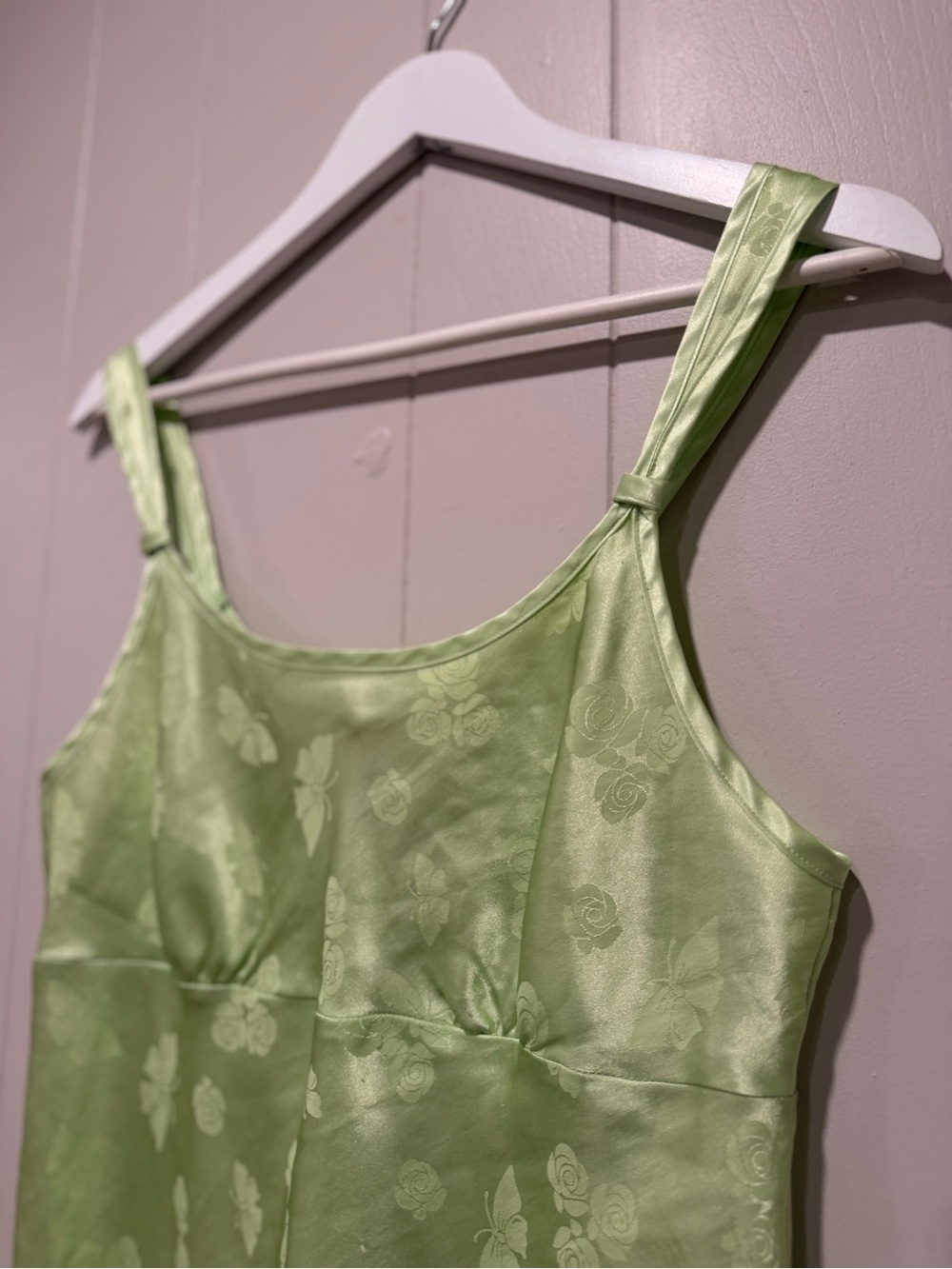 Passport Lime Green Satin Floral Slip Dress - Picture 3 of 4